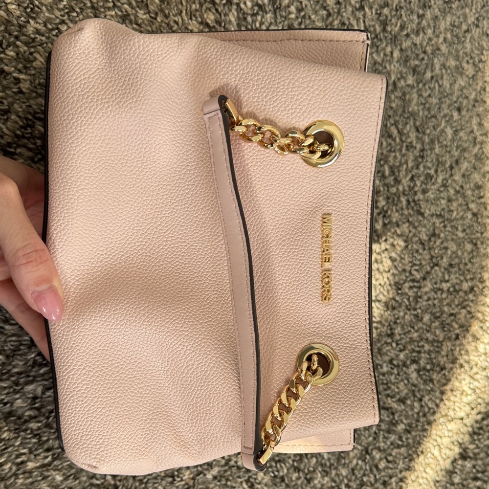 Michael Kors Blush Pebbled Leather Shoulder Bag with Gold Chain